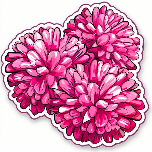 cartoon style sticker cheerleader pom poms in hot pink metallic looking sticker
