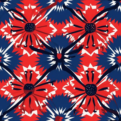 cartoon tarantula spider crawling on spider web, red and blue color scheme, simplified design with geometric patterns --tile --v 5.2