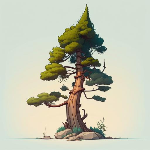 cartoon, tree, pine, tall, hanna barbera style, clean background