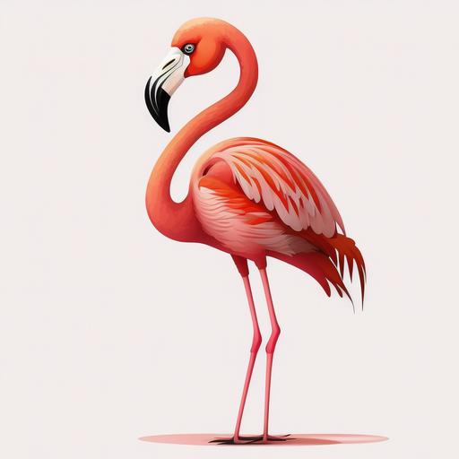 cartoon vector, flamingo, standing sideways , emoji style, high quality, white background