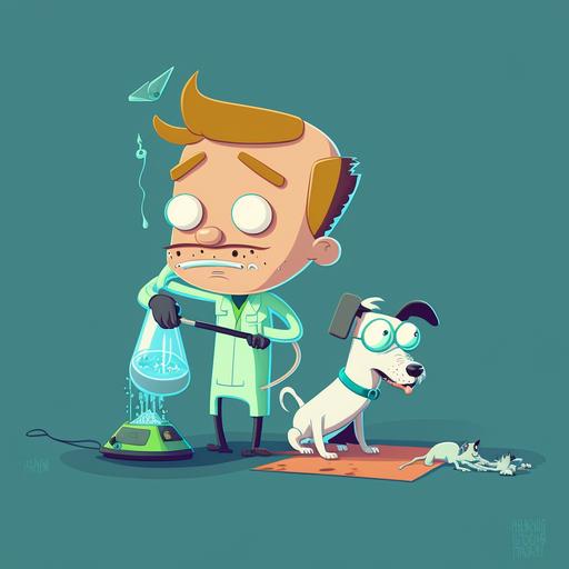 cartoon veterinarian character cleaning dog, in the stlye of Rick and Morty --v 4
