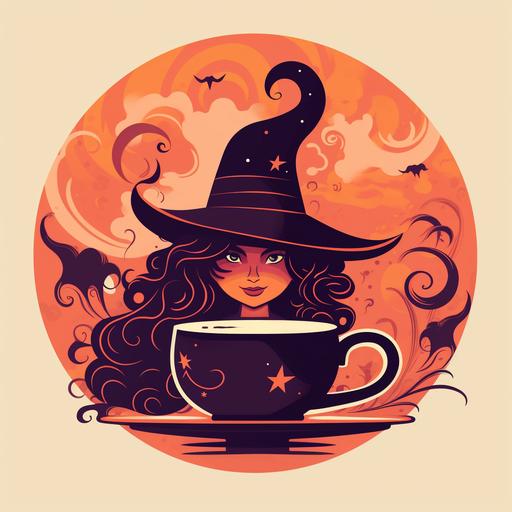 cartoon vibes steaming coffee cup with a witch