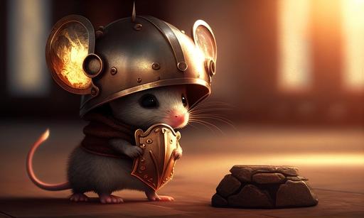 cartoon warrior mouse ridiculously cute very realistic best quality 8k helmet flames reflection in eyes daylight --ar 5:3