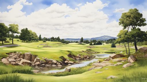 golf, cartoon, watercolor, no people --ar 16:9