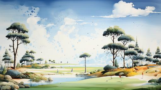 golf, cartoon, watercolor, no people --ar 16:9