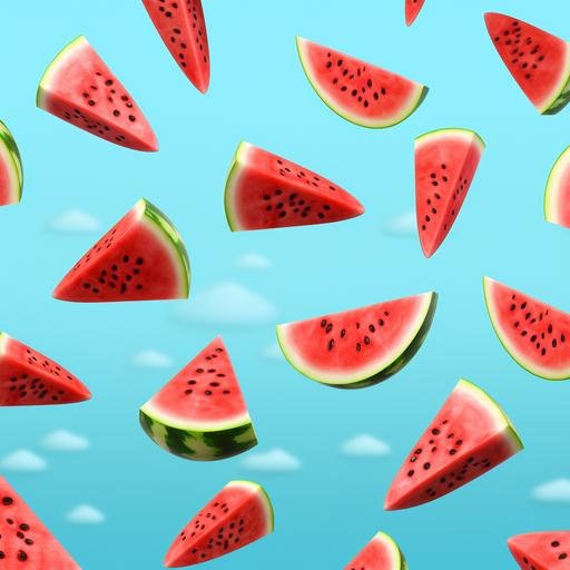 cartoon watermelon slices, light sky blue background
