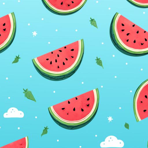 cartoon watermelon slices, light sky blue background