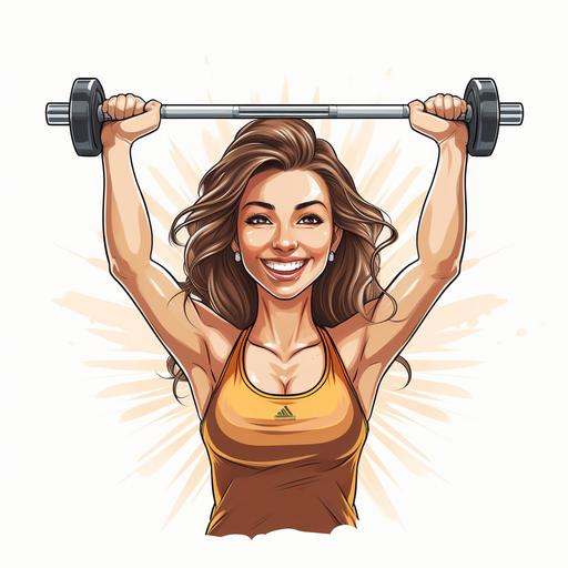 cartoon woman lifting weights, white background --s 750