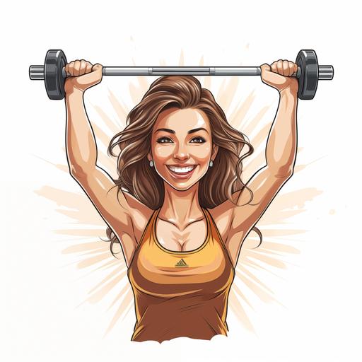 cartoon woman lifting weights, white background --s 750