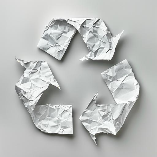 cartton ilustration of a recycle sign made of white pappers, made the image QHD  resolution