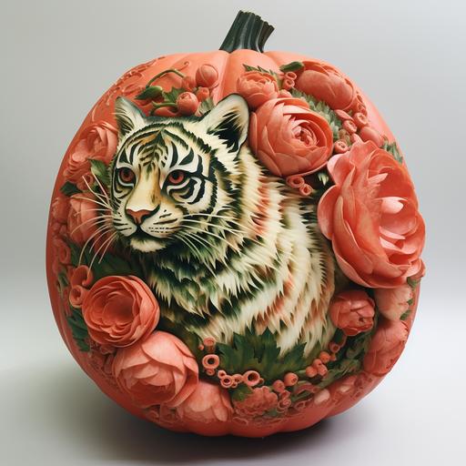 carved animal and floral decoupage in a watermelon