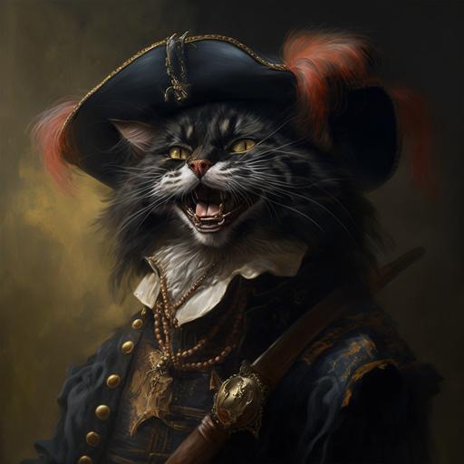 cat, bandit, black, old, big, has only two teeth, in the style of Jan Matejko