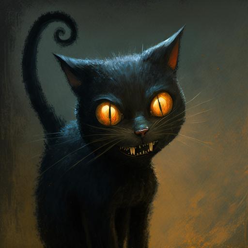 cat, bandit, black, old, big, has only two teeth, menacing, illustration from children's books