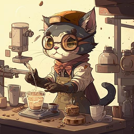 cat, barista, cafe, cartoon, dessert