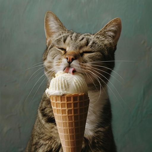 cat licking an ice cream cone