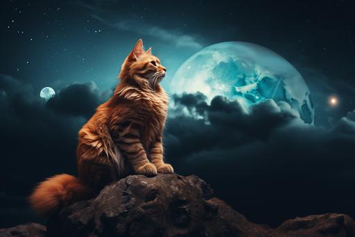 cat sitting up in the moon