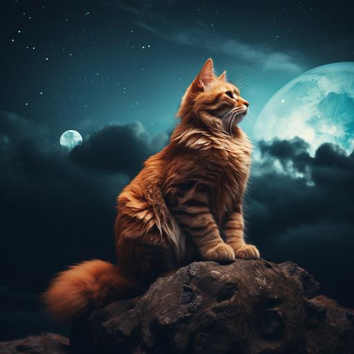 cat sitting up in the moon