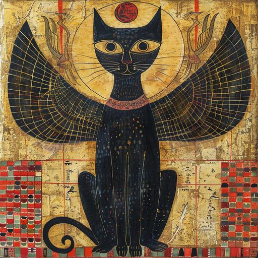 cat vampire, Dance Of The Bird People, An Endless Open Sea, Web Of Relations, Infinite Limbs, Golden Sun in the style of an ethiopian coptic icon --v 6.0