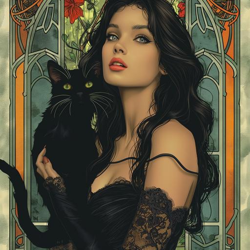 cat vampire poster, Mucha style --s 250 --v 6.0