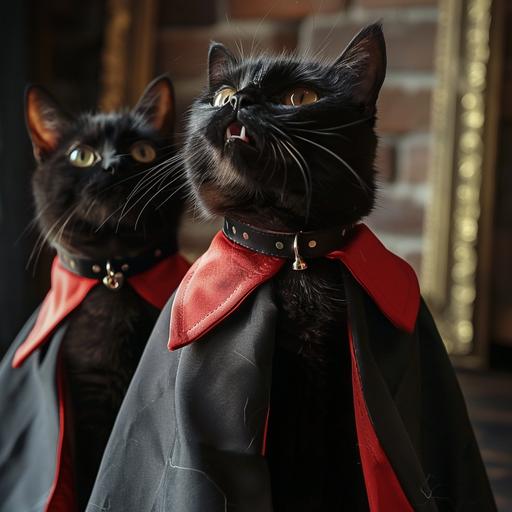 cat vampires dressed up with capes like Dracula, fangs out --style raw --v 6.0