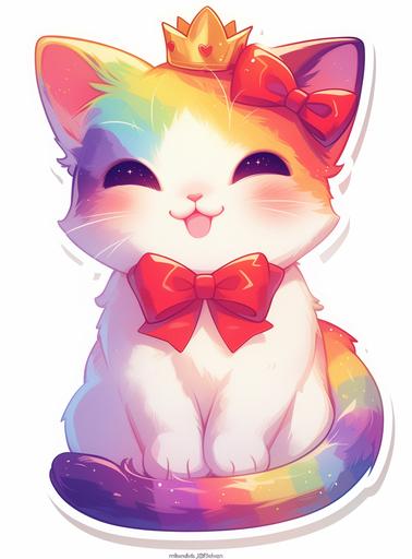 cat wearing a red ribbon, simple cute cat sticker, white background, in the style of 