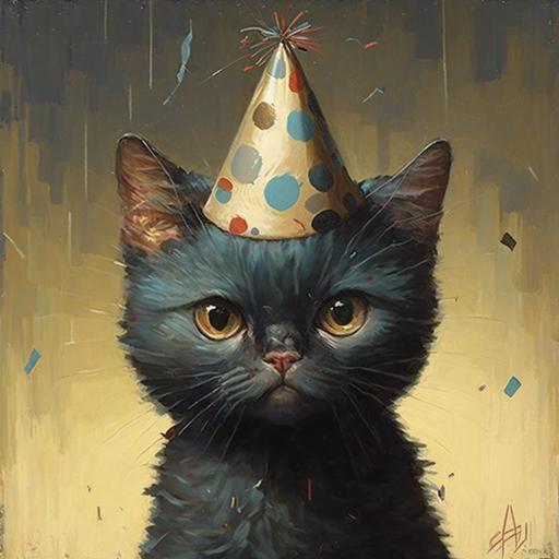 cat with a party hat, by Aaron Jasinski