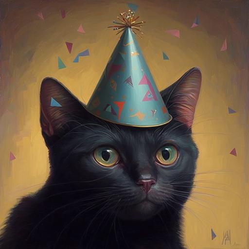 cat with a party hat, by Aaron Jasinski