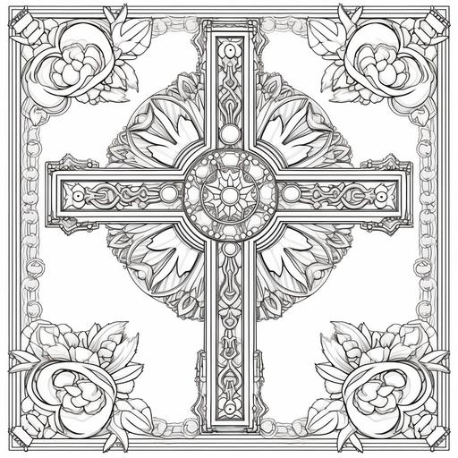 catholic cross ,rosary, coloring book, crisp lines, 8k