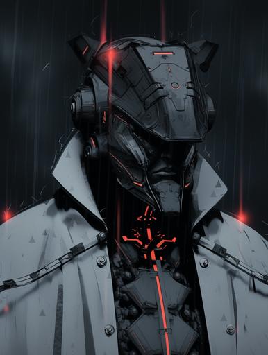 catholic pope as an android, religious zealot, cultist,robot body, darth maul, confederate rebel, crusader, teal cross paint on the face, rain, augmented, ghost in the shell, dark silhouettes, retro dark anime, horror, foggy, ink lineart, detailed --s 250 --niji 5 --ar 3:4