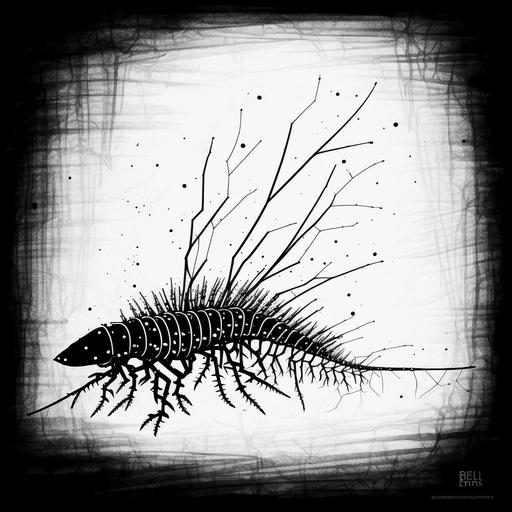 creepy centipede simple line drawing black and white