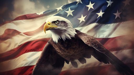 celebrating america, bald eagle and an american flag, freedom, cool --ar 16:9