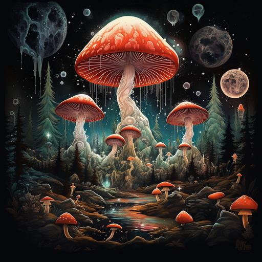 celestial, crystals, mushrooms, ghosts poster