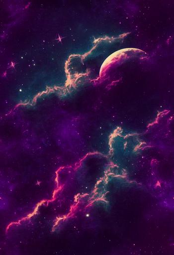 celestial themed purple and neon green print pattern, wallpaper, dark academia, astrological, moon, stars, sun, galaxy, space, nebula, vintage aesthetic, risograph texture, hyper-detailed grain texture, --ar 9:16 --tile --test --creative --s 2000