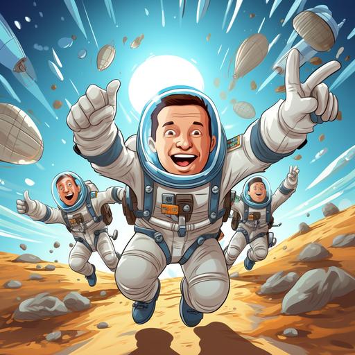 ceos as astronaut landed successfully on earth in cartoon theme