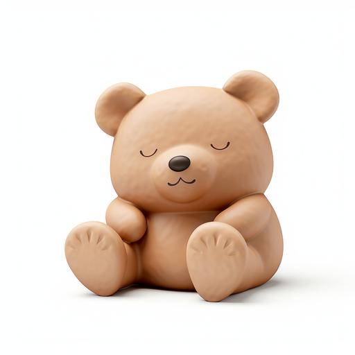 ceramic teddy bear laying back in a relaxed position, kawaii, cute, 3d render, white background