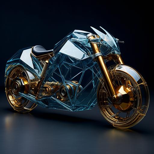 a futuristic geodesic motorbike design, glass, metal, organic tissue, metamorpic