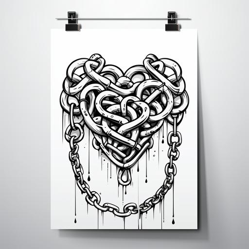 chains constricting a heart minimalist line drawing white backboard