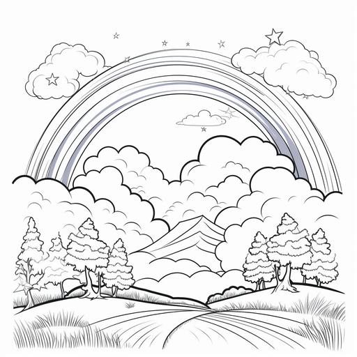 coloring page for kids empty about a beautiful rainbow streching across the sky