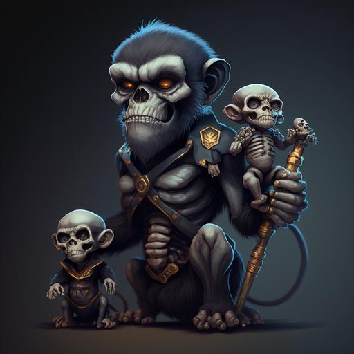 character Apes and Baby Monkeys and Half Skeleton Baby Chimpanzee from league of legends, full body portrait, super realistic 4k 8k super detail, sharp focus --v 4