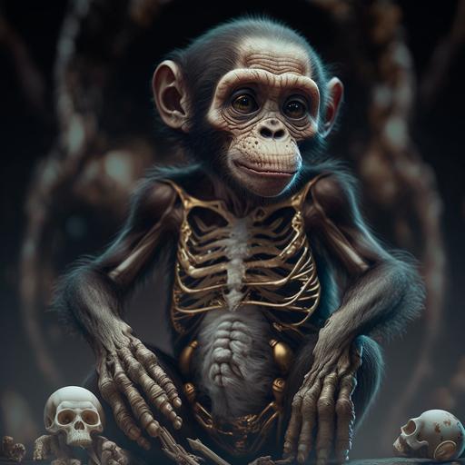 character Apes and Baby Monkeys and Half Skeleton Baby Chimpanzee from league of legends, full body portrait, super realistic 4k 8k super detail, sharp focus --v 4
