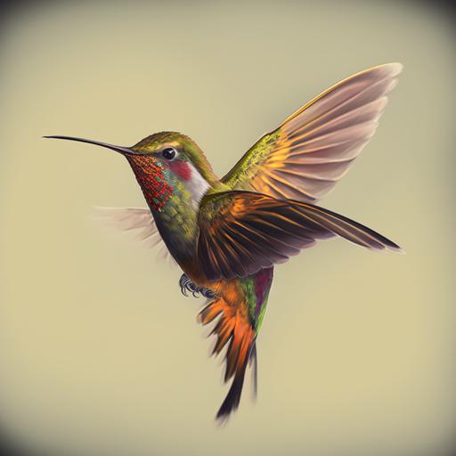 character ailein beautiful red yellow green hummingbird in mid flight