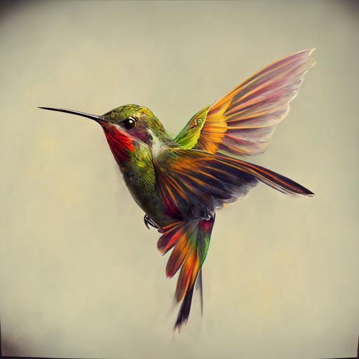 character ailein beautiful red yellow green hummingbird in mid flight