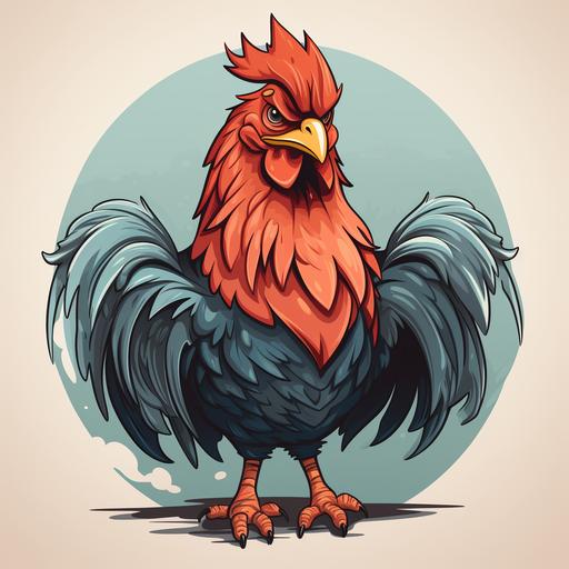 character, cartoon type, hen holding a knife, ready to fight, vector, white background --s 750
