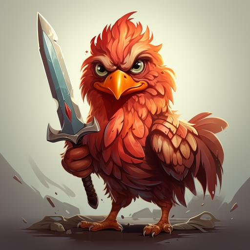 character, cartoon type, hen holding a knife, ready to fight, vector, white background --s 750