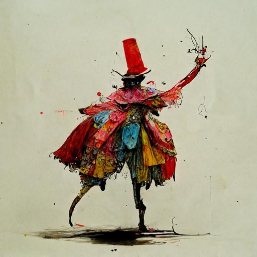 character, court fool, jester hat, dancing, laughing, ultra detailed, intricate, in the style of Ralph Steadman