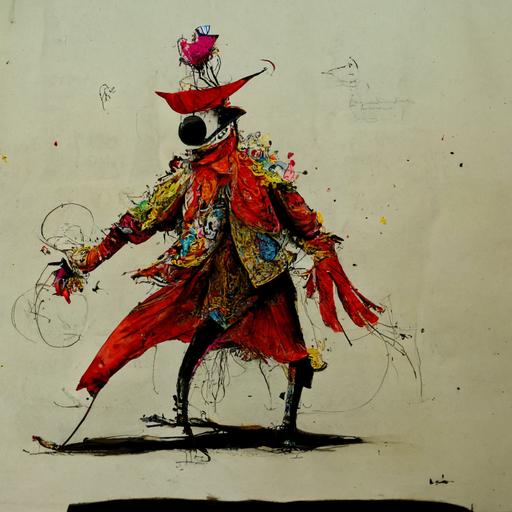 character, court fool, jester hat, dancing, laughing, ultra detailed, intricate, in the style of Ralph Steadman