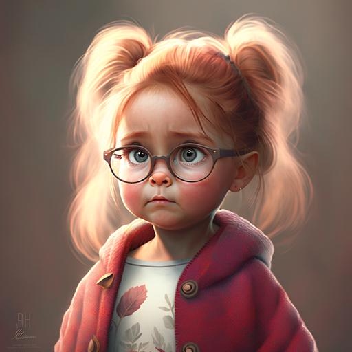 character design , long shot , modern , 5 years ego , 3d character , pixar style , beautiful face , funny , Childish hairstyle , daughter , cute , pigtails