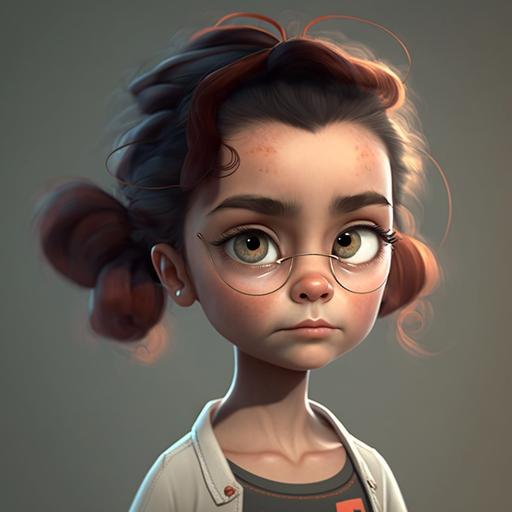 character design , long shot , modern , 8 years ego , 3d character , pixar style , beautiful face , funny , Childish hairstyle , daughter