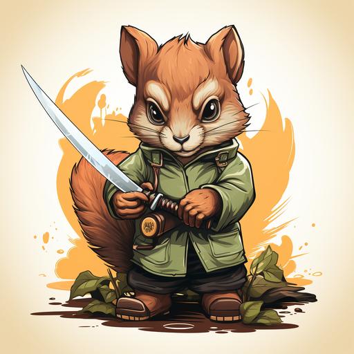 character, drawing, logo, squirrel, holding a knife, vector, white background --s 750