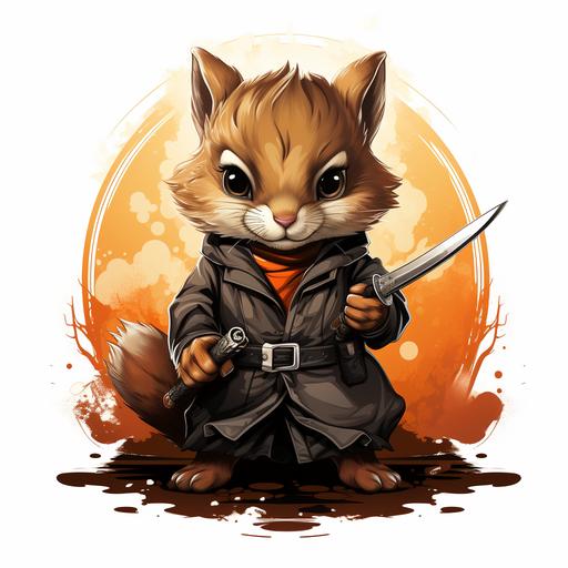 character, drawing, logo, squirrel, holding a knife, vector, white background --s 750